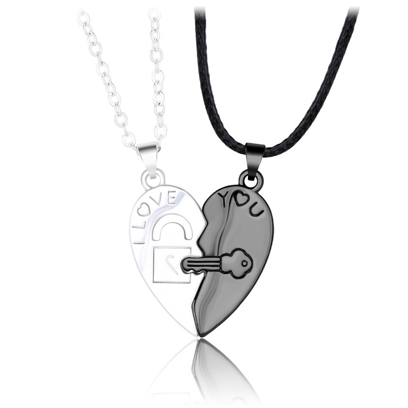 Fancyqube 2pcs / Set Kalung Liontin Dua Hati Untuk Pria Dan Wanita