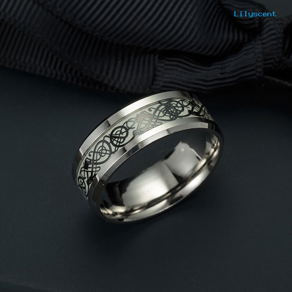 Ls Cincin Desain Naga Luminous Bahan Stainless Steel Gaya Vintage Klasik Untuk Pria / Wanita