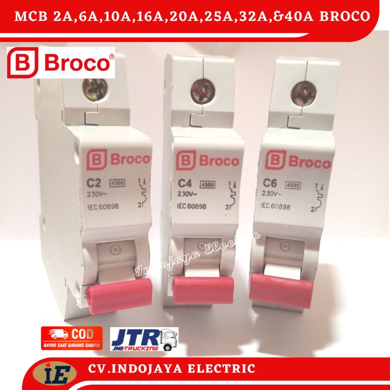 MCB Broco 1 Phase 2A 4A 6A 10A 16A 20A 25A 32A Dan 40A Pengaman Listrik Putus Arus Lebih