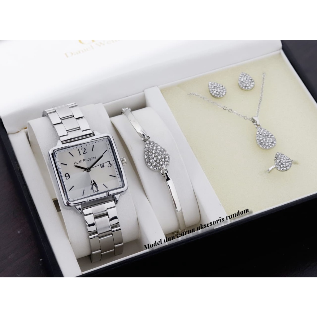 PGA-✅ JAM TANGAN WANITA / HUSH PUPPIES RANTAI STAINLESS FULL AKSESORIS