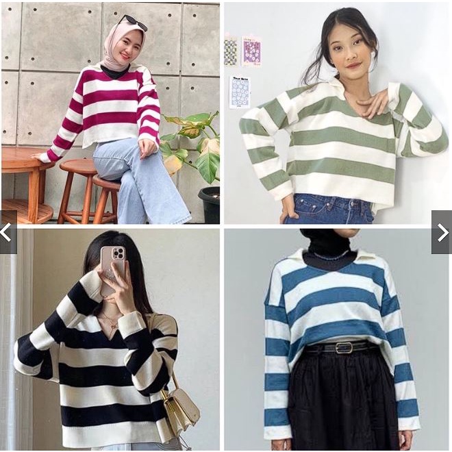 HOPYLOVY - Fuji Crop Top Rajut/Blus Rajut Danira /Blouse Blaster/rajut blaster/Baju Fuji/atasan rajut belang
