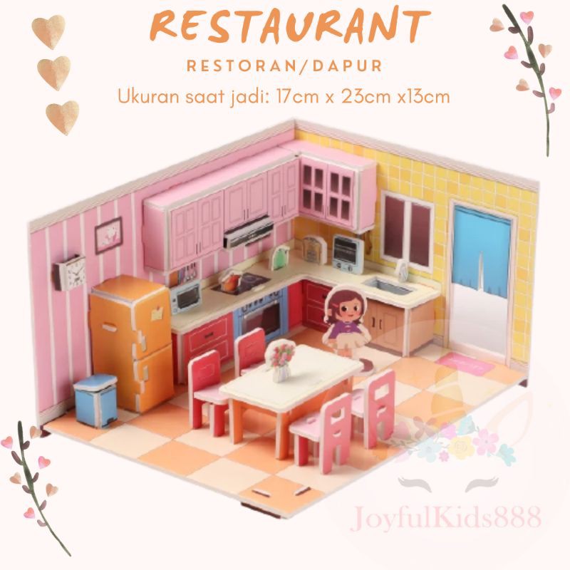 Mainan Edukasi Anak Puzzle 3D Miniatur DIY Jigsaw Besar Part 1 Seri Interior Rumah-Restauran/Kitchen