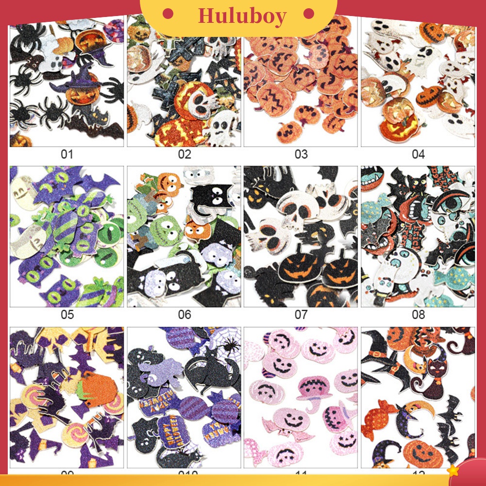 Huluboy Huluboy♡ Stiker Kuku Motif Labu Hantu Laba-Laba Penyihir Halloween Warna-Warni Untuk Dekorasi