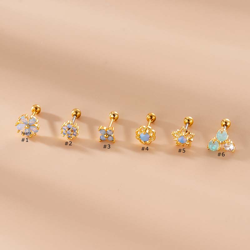 1pc Anting Tusuk Stainless Steel Dengan Batu Opal Untuk Wanita