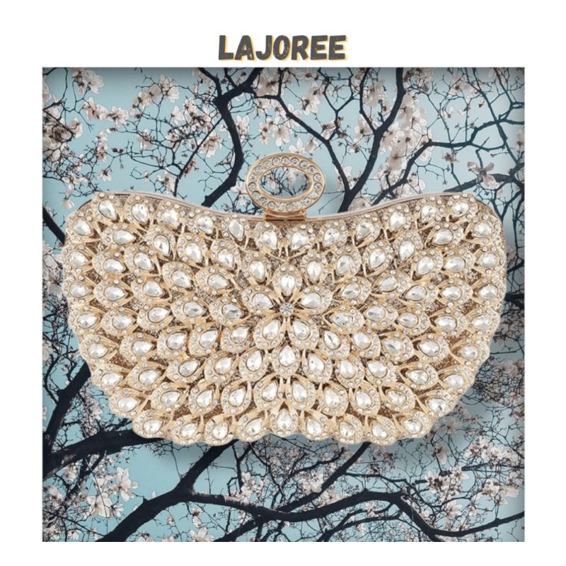 LAJOREE Crystal Wings Clutch Pesta Mewah Kristal Crystal Tas Kondangan Cantik Ibu Ibu