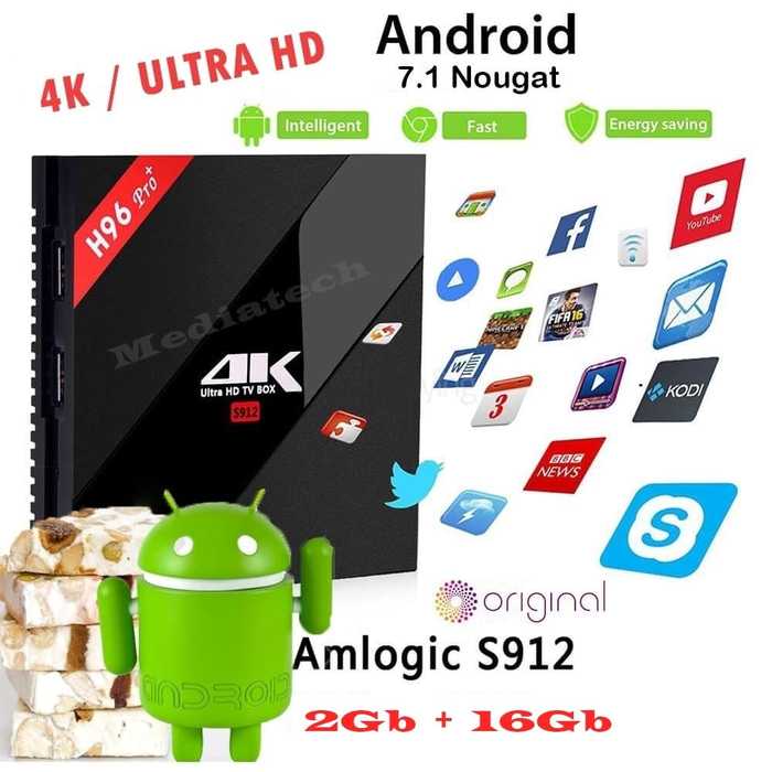 Mediatech Android Tv Box H96 pro Plus,S912,Octacore, 2GB / 16GB 4K