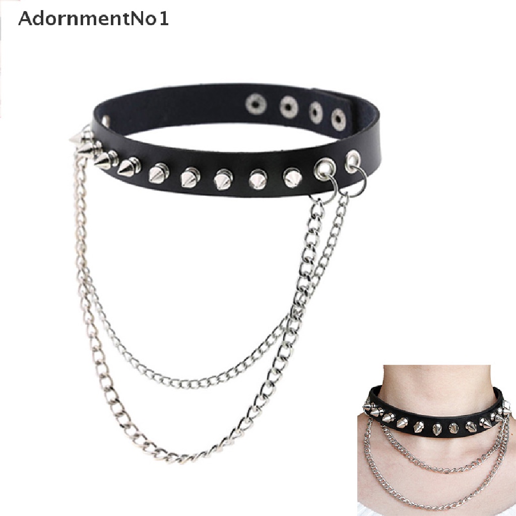 (AdornmentNo1) Kalung Choker Gaya Punk Gothic Bahan Kulit Aksen Rivet Untuk Pria / Wanita