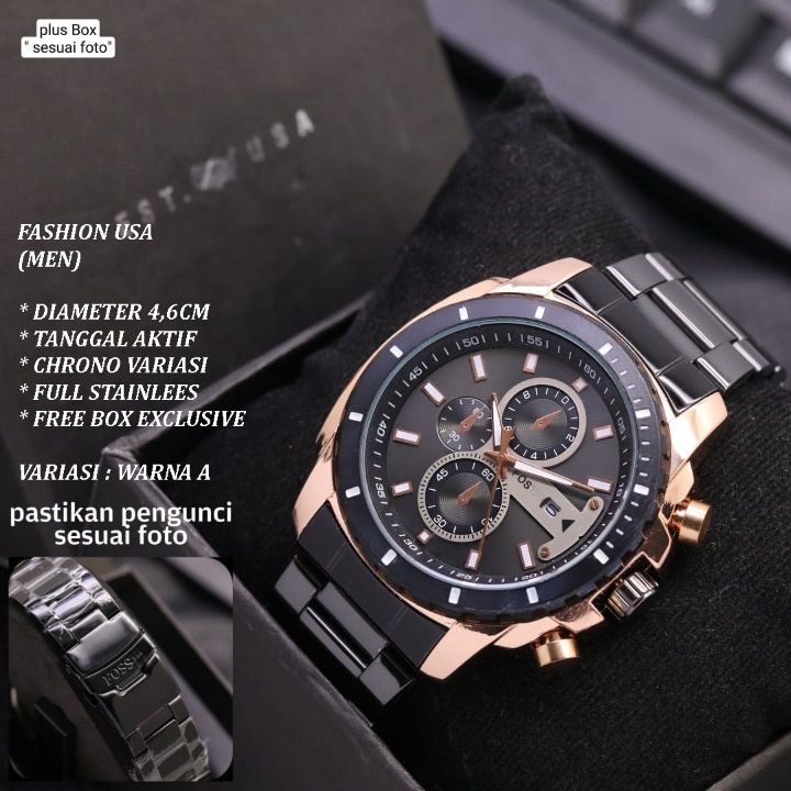 (FREE BOX) JAM TANGAN PRIA FASHION RANTAI BODY BULAT TANGGAL AKTIF CHRONO VARIASI