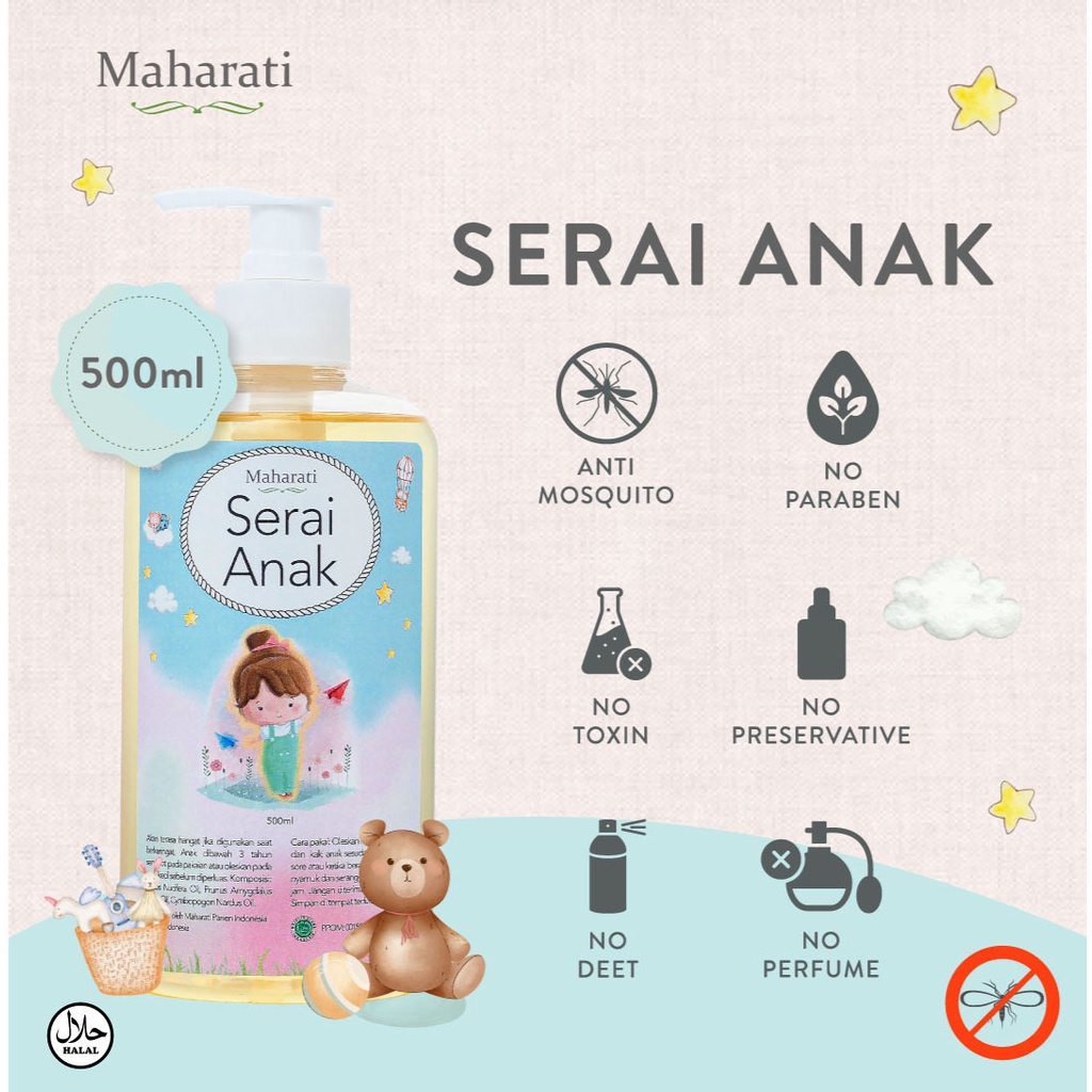 MAHARATI SERAI ANAK ANTI NYAMUK DAN SERANGGA ANAK ALAMI (250ML &amp; 500ML)