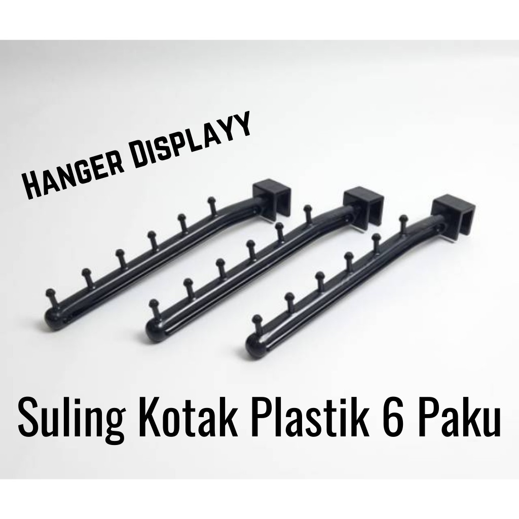 Hanger Suling Plastik Hitam Kotak 6 Titik Paku Gantungan Baju Display Toko