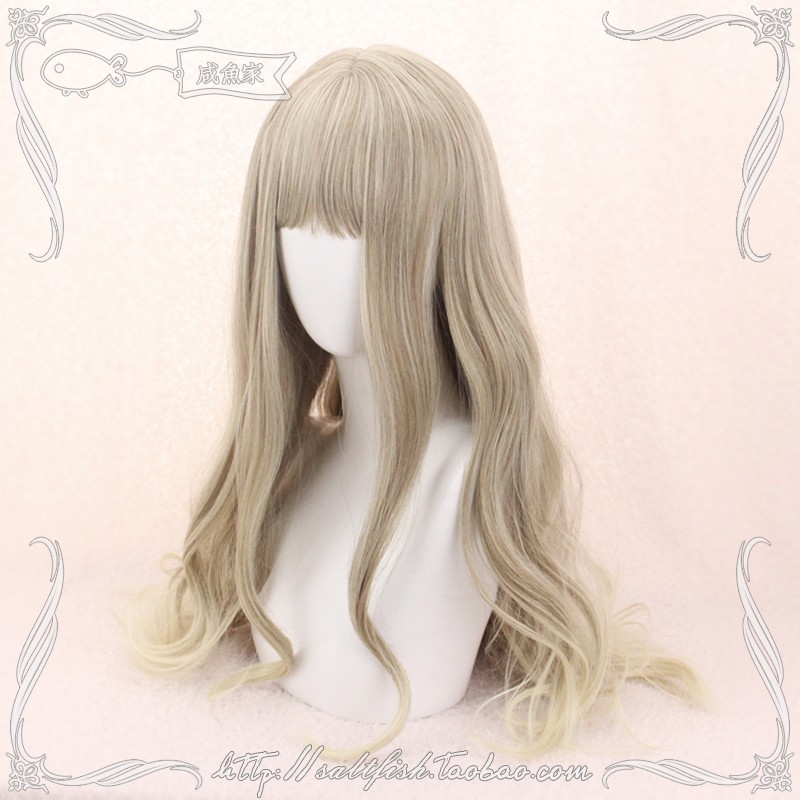 LOL-148 wig rambut palsu daily lolita korea kpop cosplay panjang wavy ash linen