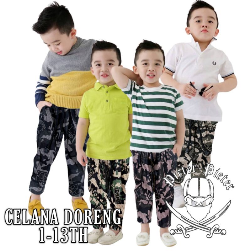 Celana anak panjang celana anak motif doreng unisex cowo cewe usia 1-13th