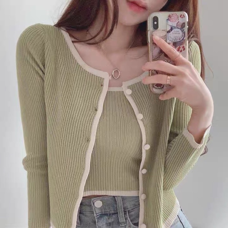 ONE SET 2IN1 CARDIGAN OUTER KNIT BEBE IMPORT WANITA MX970