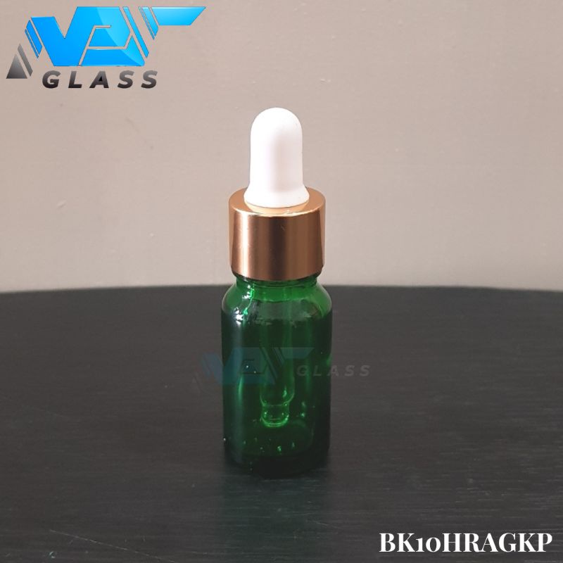 botol kaca pipet 10ml tebal hijau - ring almunium gold