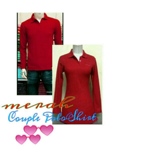 Couple Polo Shirt Lengan Panjang Merah Cabe Pique Katun Lacoste