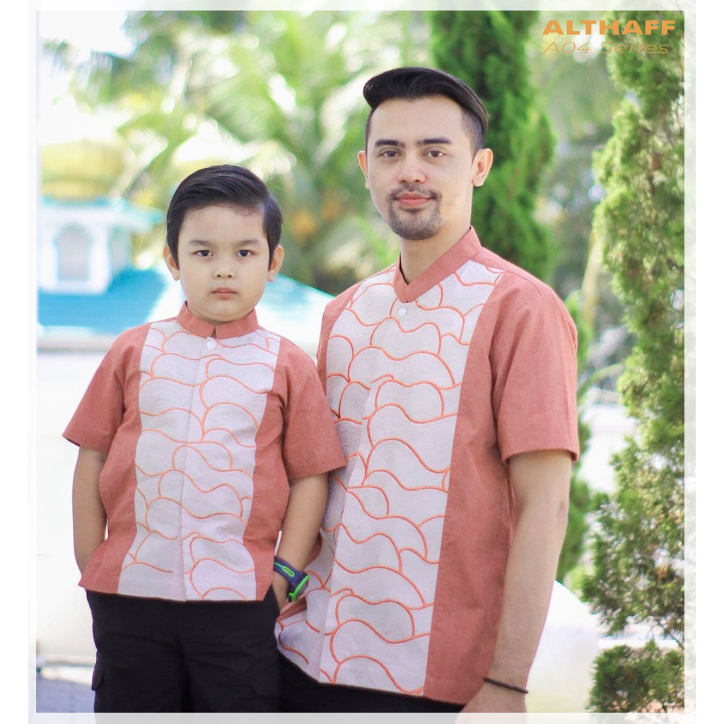 Baju Koko Couple Ayah dan Anak Terbaru 2022 Model Althaff A04 Full Bordir Bahan Katun Premium Pendek