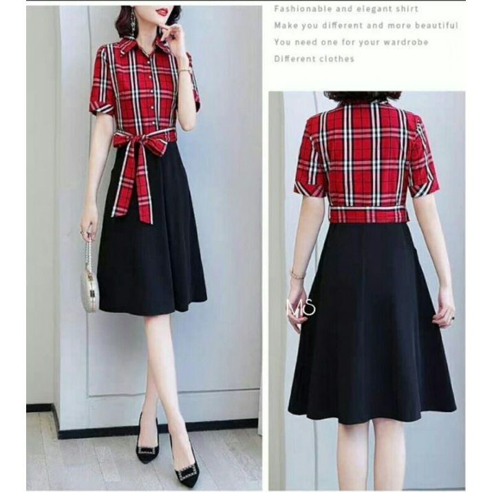 Dress Katun Kotak Burberry Moscrepe Magnolia