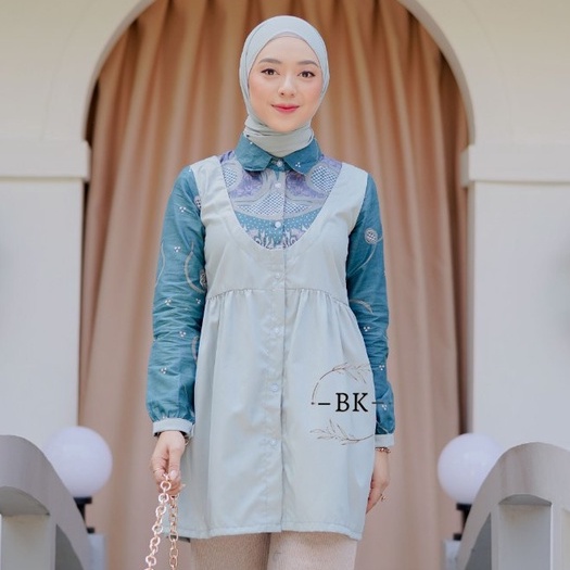 Blouse M-JUMBO Atasan Batik  Wanita Seragam Batik Modern Outfit Kantor Office Style Bahan Katun Moti