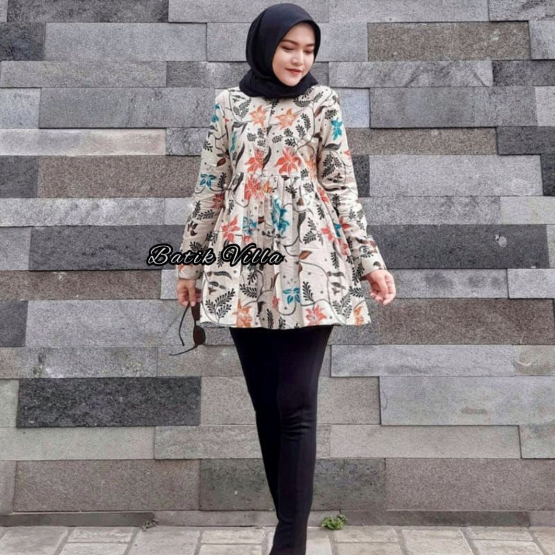 tey-17 Batik wanita ASJ SA HRB026 Kenongo Kemeja Tosca Pendek-K