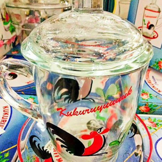 GELAS KACA SET SABLON AYAM JAGO WARNA JADUL KUKURUYUK RAMADHAN LEBARAN IDUL FITRI SALE Elegan.