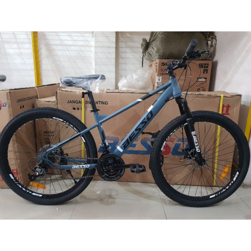 Sepeda Gunung / Sepeda MTB 26 inch BESSO ( Gigi SHIMANO 27 Speed ) ( Warna Grey )