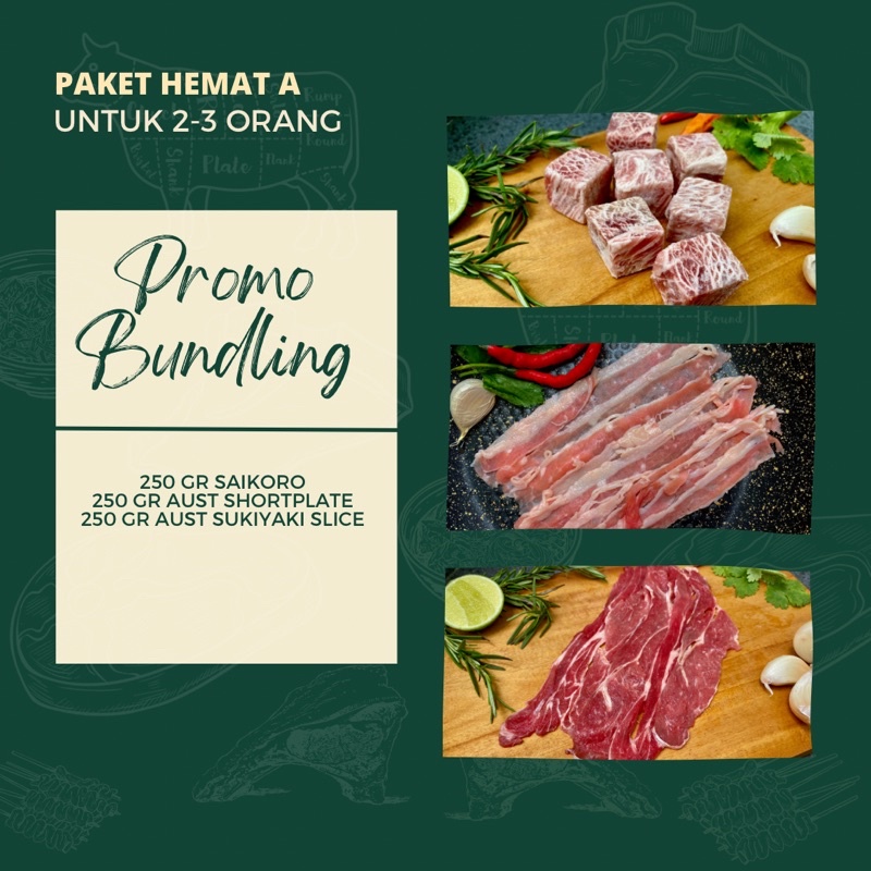 

Paket Hemat BBQ Saikoro, Aust Shortplate, Aust Sukiyaki Slice Bogor