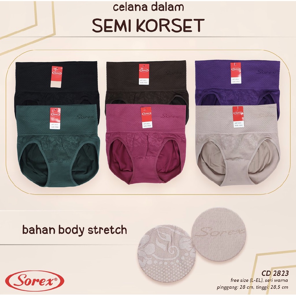 CELANA DALAM WANITA FASHION SEMI KORSET SOREX SHAPEWEAR 2823 RAJUT KARET PERUT TEBAL