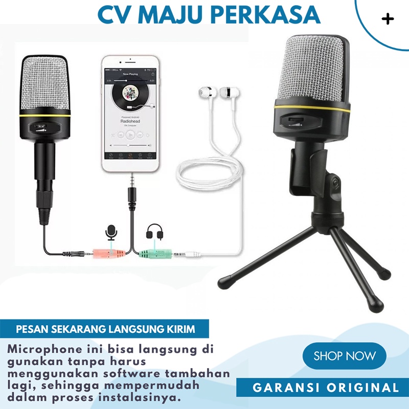 Mikrophone Microphone Condenser Perekam Suara Youtuber Mic Podcast USB Mikrofon 3.5mm with Stand