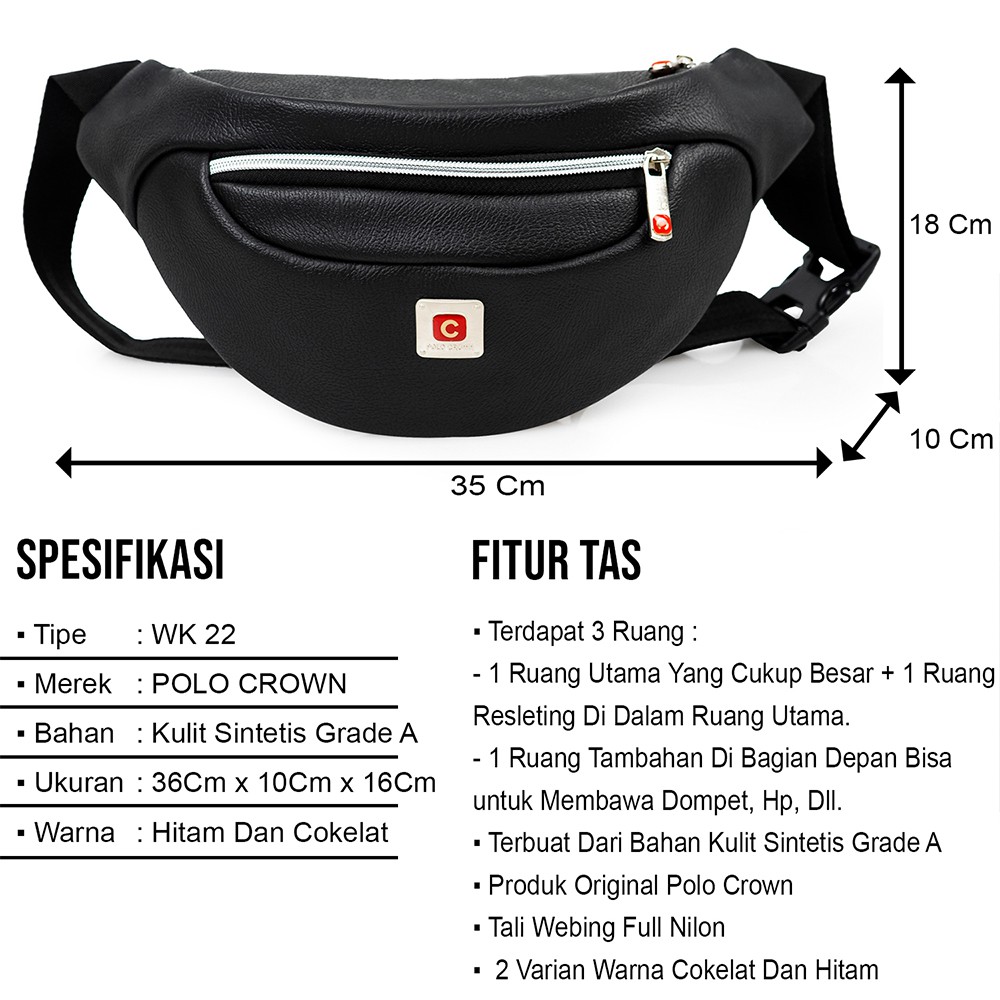 Tas Selempang Kulit Waist Bag Pria Slempang Polo Crown Tas Selempang Pria Anti Air - goldiesbags