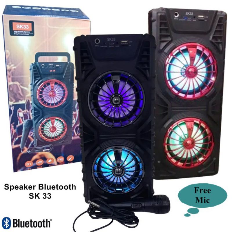 PS - Speaker Bluetooth SK-33 + Mic Karaoke High Quality Bass / Wireless Bluetooth Portable Speaker T