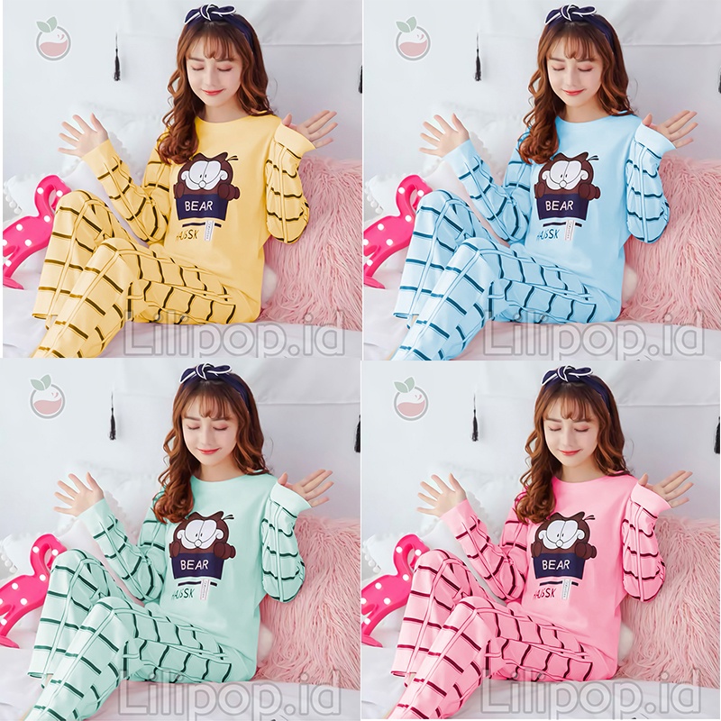 Lilipop.id  Baju Tidur Wanita Garfield Celana Panjang PP Allsize Lengan Panjang Baby Doll Bahan Kaos Dewasa