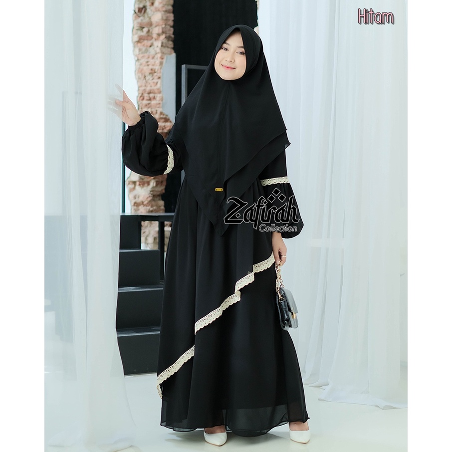 Gamis Syar'i Terbaru Ori Zafirah Collection - Gamis Set Syari Renda