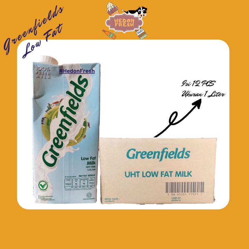 

Susu UHT Greenfields Low Fat 1 Liter isi 12 Pcs Karton/Dus
