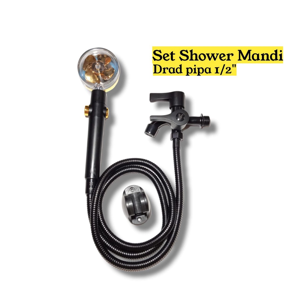 PROMO Paket Shower Turbo Fan Shower Head Water Saving High-Pressure Rainfall | Paket Shower Hitam