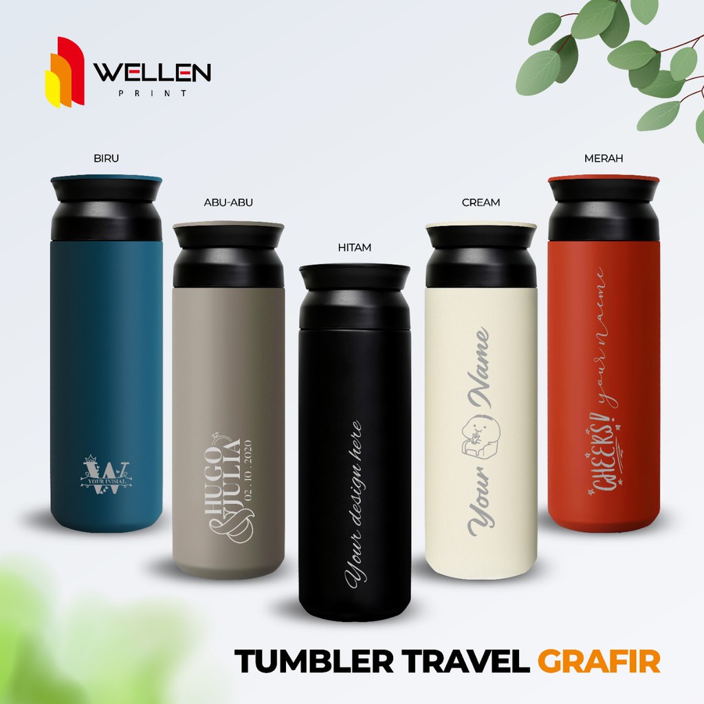 Jual Wellen Print Tumbler Travel Grafir Custom Termos Botol Minum Nama Logo Tulisan Souvenir 8314