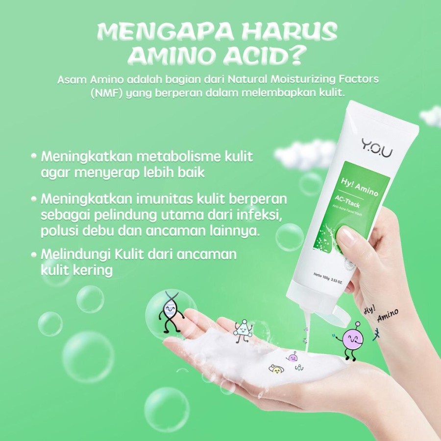 [BPOM &amp; ORI] YOU Hy! Amino Anti Acne Facial Wash Sabun Cuci Muka / Sabun Pembersih Wajah | Brightening | Hydrating | Anti Acne | Oil Control 100g