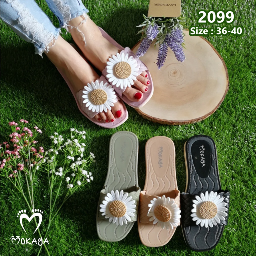 Sandal Slop Wanita Bunga Aster Cantik Elegant Keren Import Mokaya / Size 36-40 (2099)