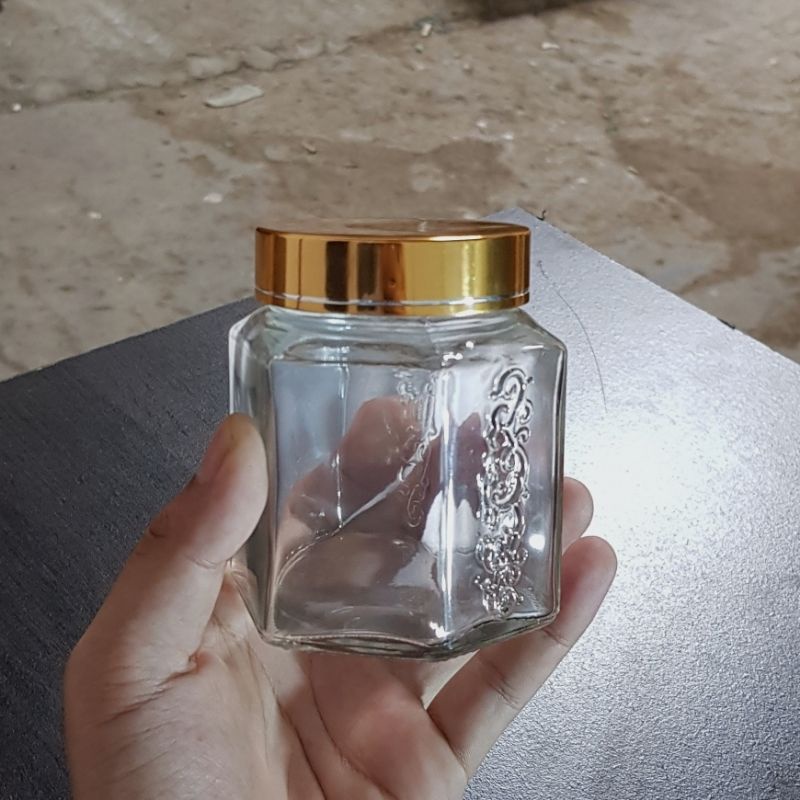 JHXUK260 jar kaca hexagonal 250ml / jar kaca madu 250ml / jar selai 250ml