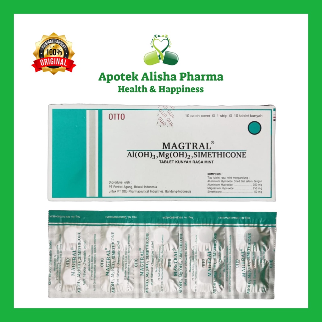 Magtral Tablet Kunyah(Strip 10tablet)-Magtral Mint/Strawberry Obat Maag/Perih/Kembung/Nyeri Uluhati