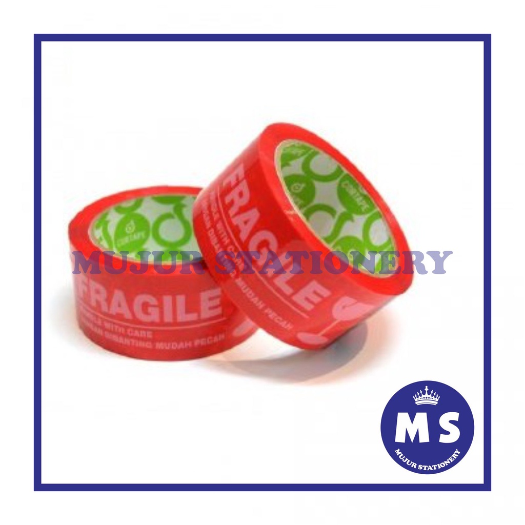 

LAKBAN OPP TAPE SOLASI CORTAPE FRAGILE PUTIH MERAH 2 INCH 48 MM