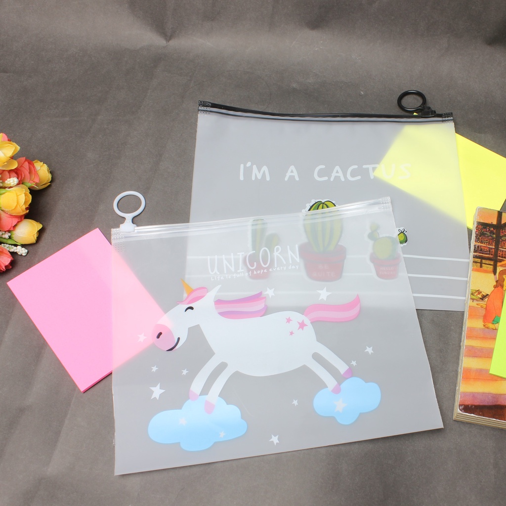 Tempat Pensil Transparan Zipper Bag Unicorn Motif Lucu Serbaguna-3