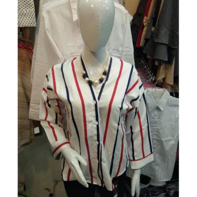 Terbaikk Terlaris Atasan V Neck.V Neck Wanita.Kemeja V Neck.Kemeja Salur Vneck.Vneck