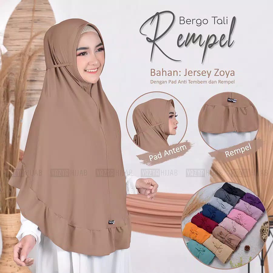 BERGO TALI REMPEL Hijab Jilbab Kerudung Instan Jumbo Jersey Antem Krudung Anti Tembem Instant Simpel