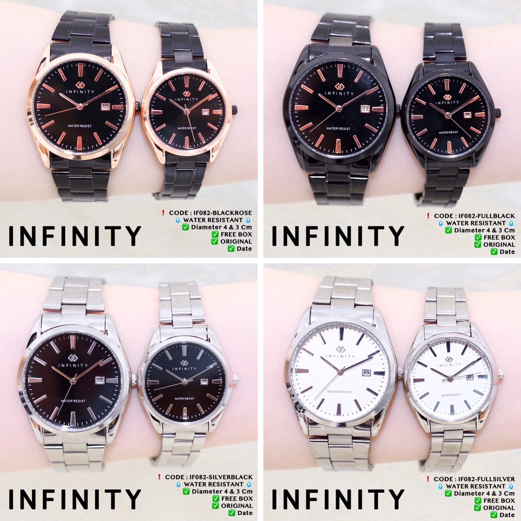 Jam tangan COUPLE INFINITY original rantai wanita pria anti air tanggal aktif stainless IF090