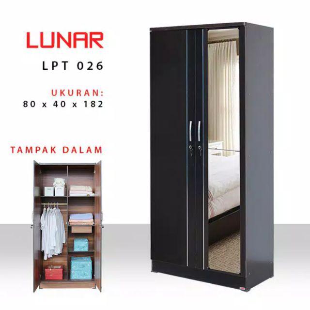 Lemari Pakaian 2 Pintu Tarik Minimalis Dengan Cermin Panjang By Lunar Lpt 026