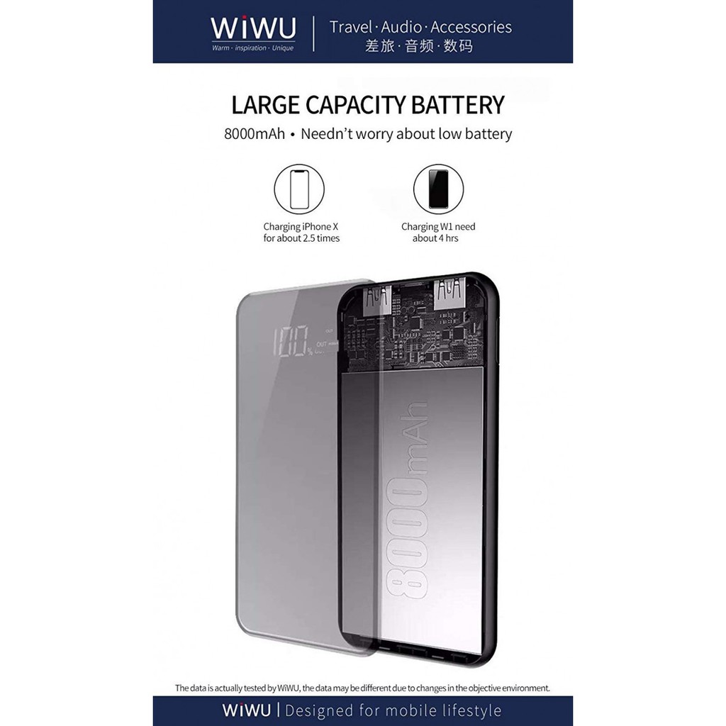 WIWU POWER FLASH W1 - 8000mAh Powerbank with Wireless Charging