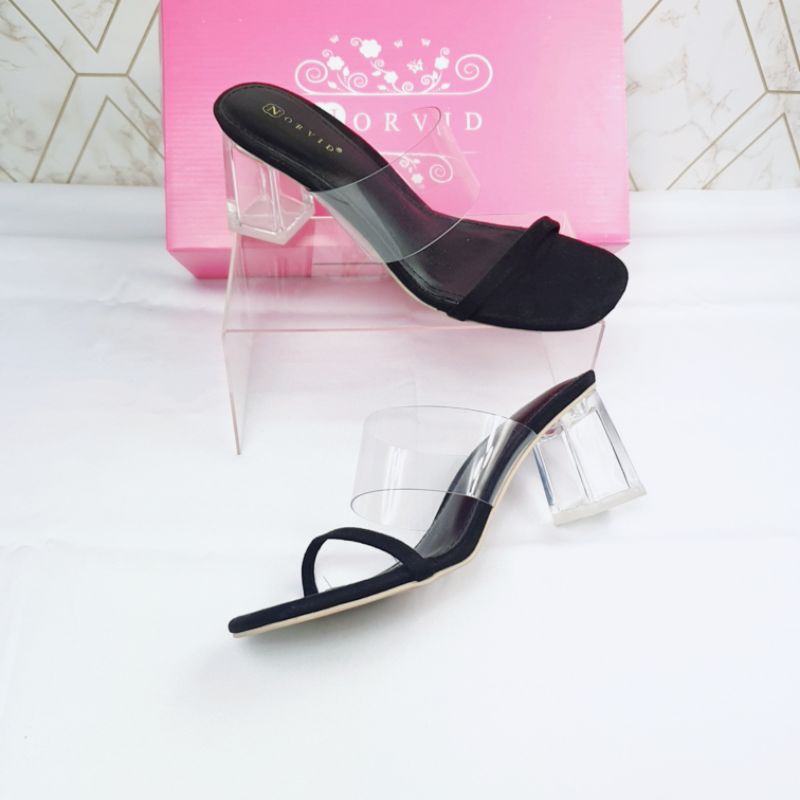 Norvid suede double strap transparent heels 103