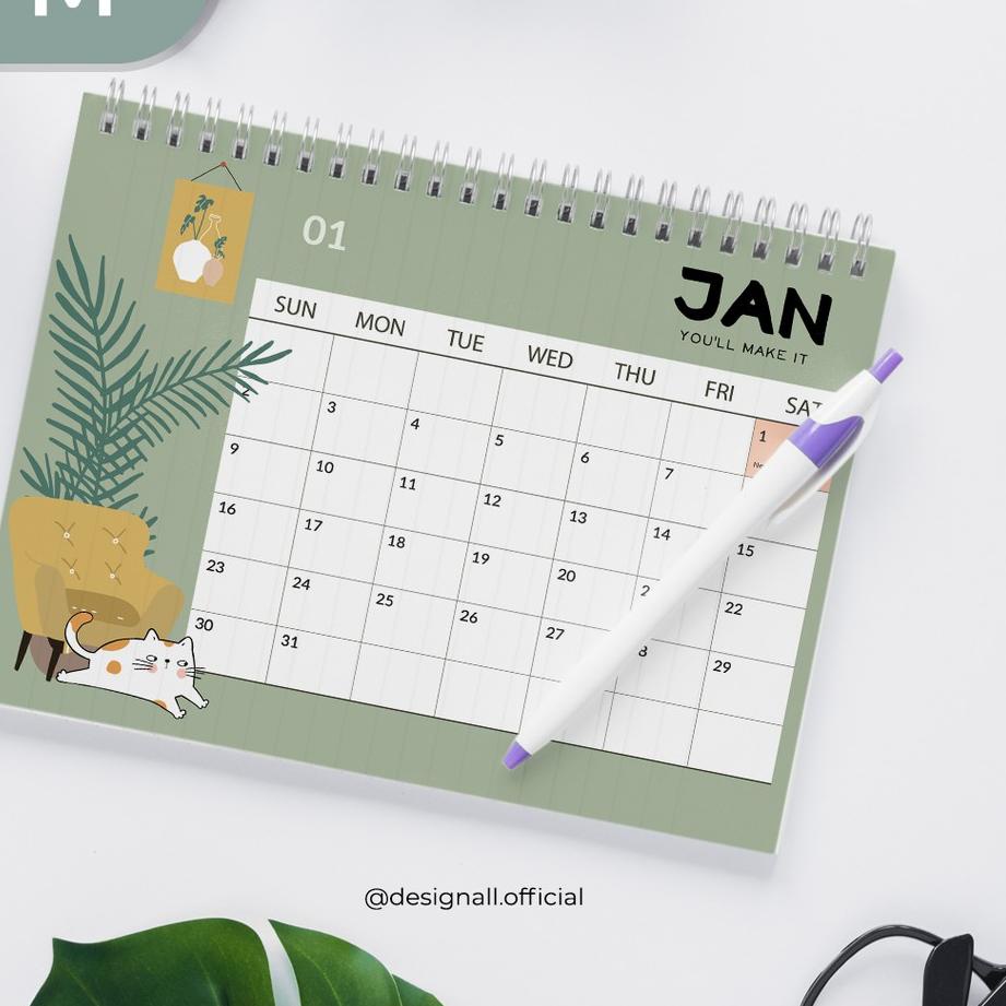 

[KODE DFTHG] Designall Kalender Meja / Kalender Duduk Aesthetic Tahun 2022 / 2023 Spiral FM