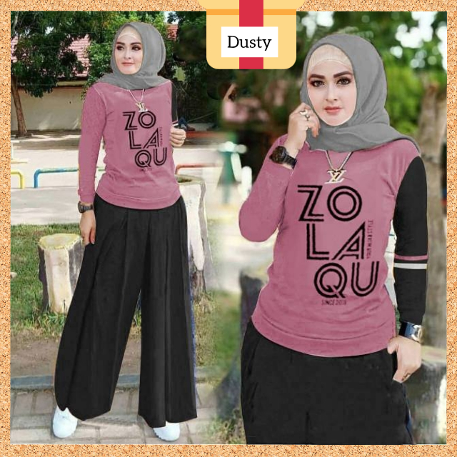 baju olahraga setelan hijab wanita zola jogging sepeda joging dusty