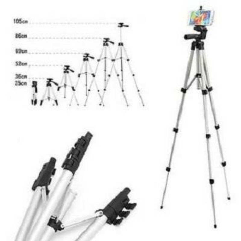 Tripod kamera lipat with holder tiang teropong teleskop hp foto panjang max 1 meter